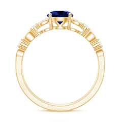 Certified 1 Carat Lab Grown Blue Sapphire Diamond Double Band Engagement Ring
