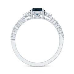 London Blue Topaz Designer Ring with Diamond Side Stones