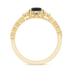 London Blue Topaz Designer Ring with Diamond Side Stones