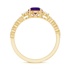 Round Amethyst Solitaire Ring with Diamond Side Stones