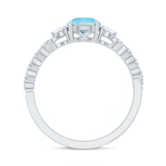 Certified Real Aquamarine Engagement Ring with Diamond Side Stones