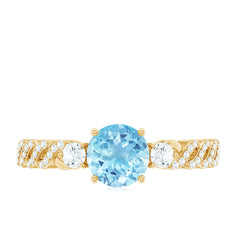 Certified Real Aquamarine Engagement Ring with Diamond Side Stones