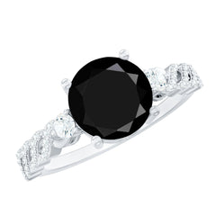 Designer 8mm Black Spinel Engagement Ring with Diamond