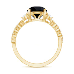 Designer 8mm Black Spinel Engagement Ring with Diamond