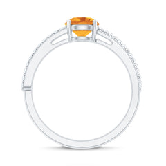 Natural Citrine Solitaire Engagement Ring with Diamond