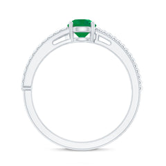 Certified Real Emerald Diamond Engagement Ring with Beaded Detailing