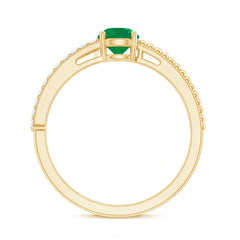 Certified Real Emerald Diamond Engagement Ring with Beaded Detailing