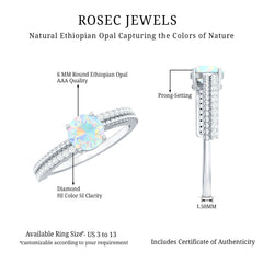 Natural Ethiopian Opal Diamond Solitaire Engagement Ring with Beaded Detailing