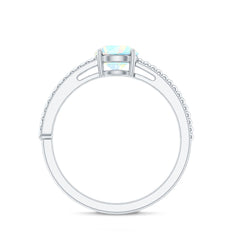 Natural Ethiopian Opal Diamond Solitaire Engagement Ring with Beaded Detailing