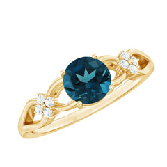 7mm London Blue Topaz Solitaire Engagement Ring with Diamond