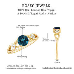 7mm London Blue Topaz Solitaire Engagement Ring with Diamond