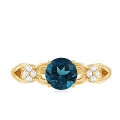 7mm London Blue Topaz Solitaire Engagement Ring with Diamond