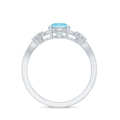 Genuine Aquamarine Crossover Engagement Ring with Diamond Flower