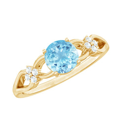 Genuine Aquamarine Crossover Engagement Ring with Diamond Flower