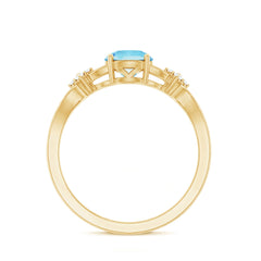 Genuine Aquamarine Crossover Engagement Ring with Diamond Flower
