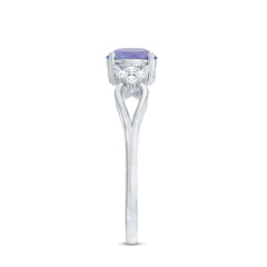 Natural Solitaire Tanzanite Engagement Ring with Diamond Flower