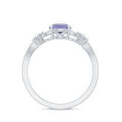 Natural Solitaire Tanzanite Engagement Ring with Diamond Flower