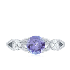 Natural Solitaire Tanzanite Engagement Ring with Diamond Flower