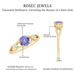 Natural Solitaire Tanzanite Engagement Ring with Diamond Flower