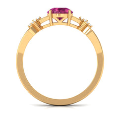 Pink Tourmaline Solitaire Floral Ring with Diamond