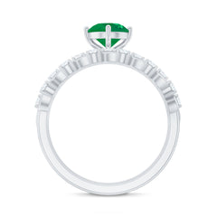 Nature Inspired Emerald Moissanite Wedding Bridal Ring Set of 2