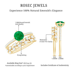 Nature Inspired Emerald Moissanite Wedding Bridal Ring Set of 2