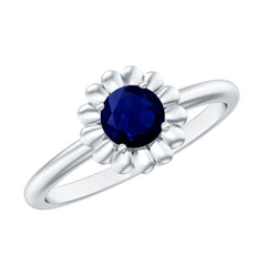 1 CT Round Cut Solitaire Blue Sapphire Gold Flower Ring