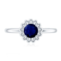1 CT Round Cut Solitaire Blue Sapphire Gold Flower Ring