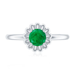 Certified Natural Emerald Flower Promise Ring with Certificate