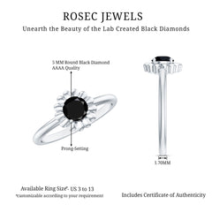 3/4 CT Round Cut Solitaire Created Black Diamond Gold Flower Ring
