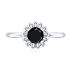 3/4 CT Round Cut Solitaire Created Black Diamond Gold Flower Ring