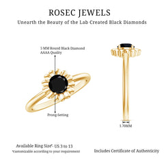3/4 CT Round Cut Solitaire Created Black Diamond Gold Flower Ring