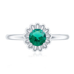 Certified Round Lab Grown Emerald Flower Promise Ring