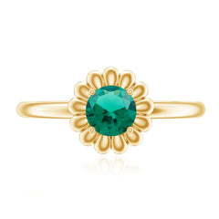 Certified Round Lab Grown Emerald Flower Promise Ring