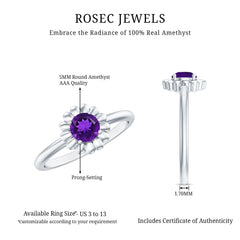 Round Cut Solitaire Amethyst Flower Ring