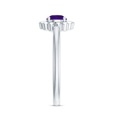 Round Cut Solitaire Amethyst Flower Ring