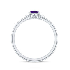 Round Cut Solitaire Amethyst Flower Ring
