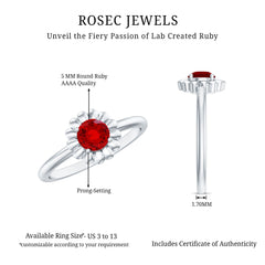 Solitaire Lab Grown Ruby Flower Promise Ring for Her