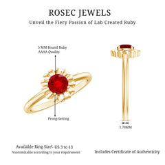 Solitaire Lab Grown Ruby Flower Promise Ring for Her
