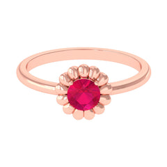 3/4 CT Round Cut Solitaire Ruby Gold Flower Ring