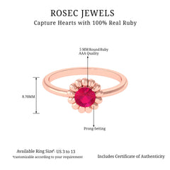 3/4 CT Round Cut Solitaire Ruby Gold Flower Ring