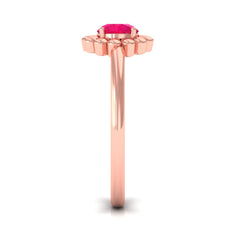 3/4 CT Round Cut Solitaire Ruby Gold Flower Ring