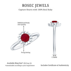 3/4 CT Round Cut Solitaire Ruby Gold Flower Ring