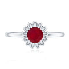 3/4 CT Round Cut Solitaire Ruby Gold Flower Ring