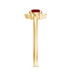 3/4 CT Round Cut Solitaire Ruby Gold Flower Ring