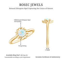 Natural Solitaire Ethiopian Opal Flower Promise Ring