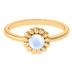 1/2 CT Round Cut Solitaire Moonstone Gold Flower Ring