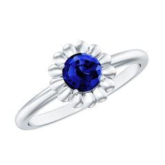 Certified 0.6 Carat Lab Grown Blue Sapphire Flower Promise Ring for Women