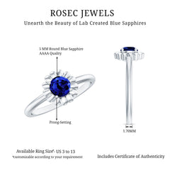 Certified 0.6 Carat Lab Grown Blue Sapphire Flower Promise Ring for Women