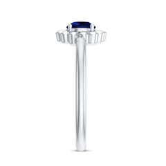 Certified 0.6 Carat Lab Grown Blue Sapphire Flower Promise Ring for Women